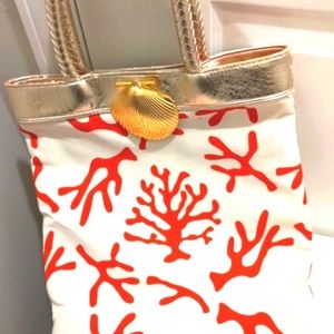 Felix Rey  Gold Accented w/ Shell & Coral Beachy Tote or Purse